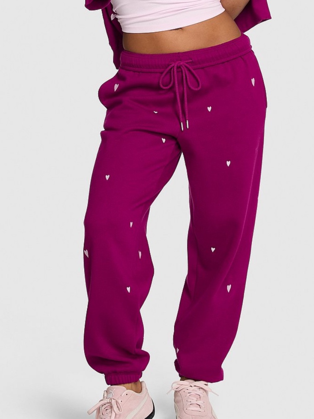PINK Victoria's Secret Magenta Heart Print Joggers